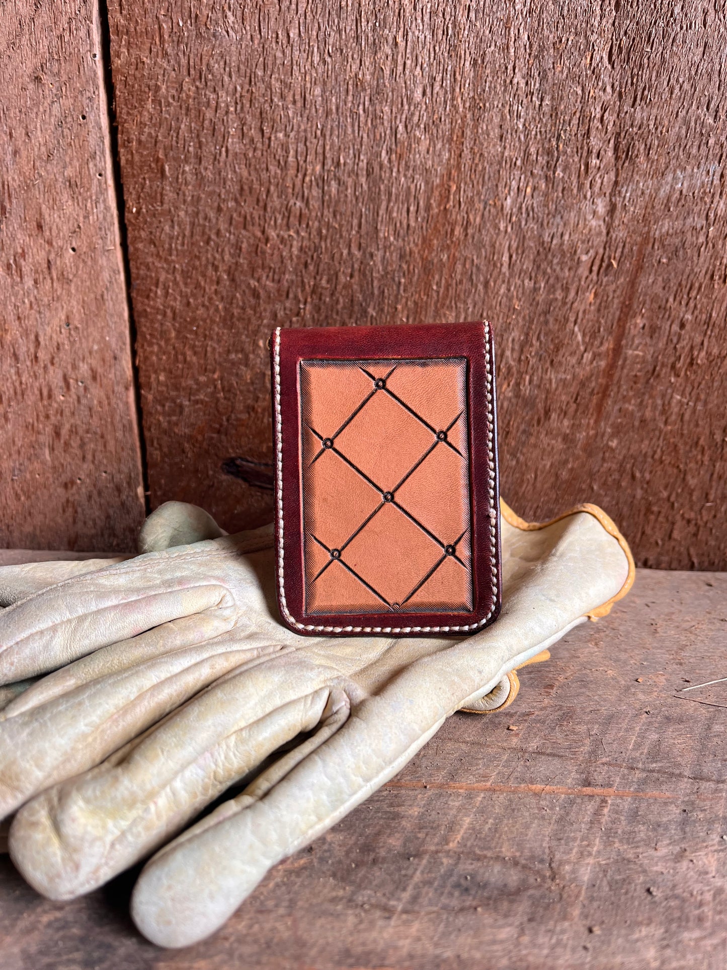 Mahogany Basket Weave Money Clip Wallet