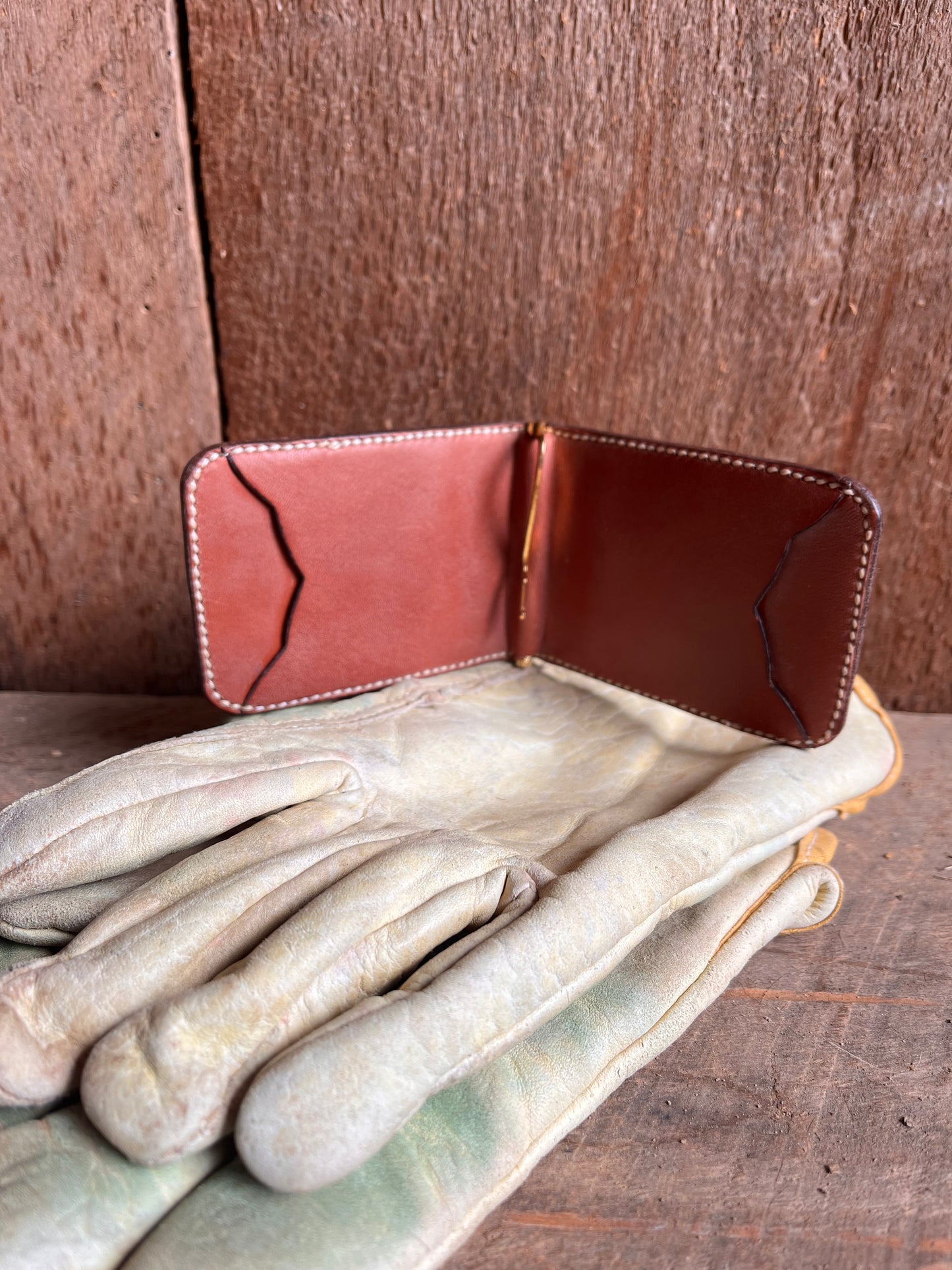 Mahogany Basket Weave Money Clip Wallet