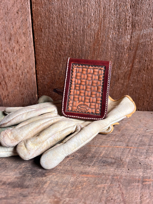 Mahogany Basket Weave Money Clip Wallet